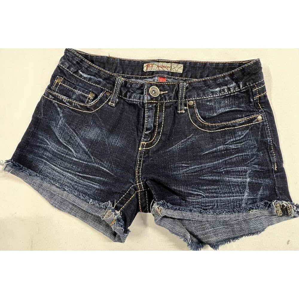 BKE Madison Womens Dark Blue Denim Cutoff Stretch Shorts Waist 27